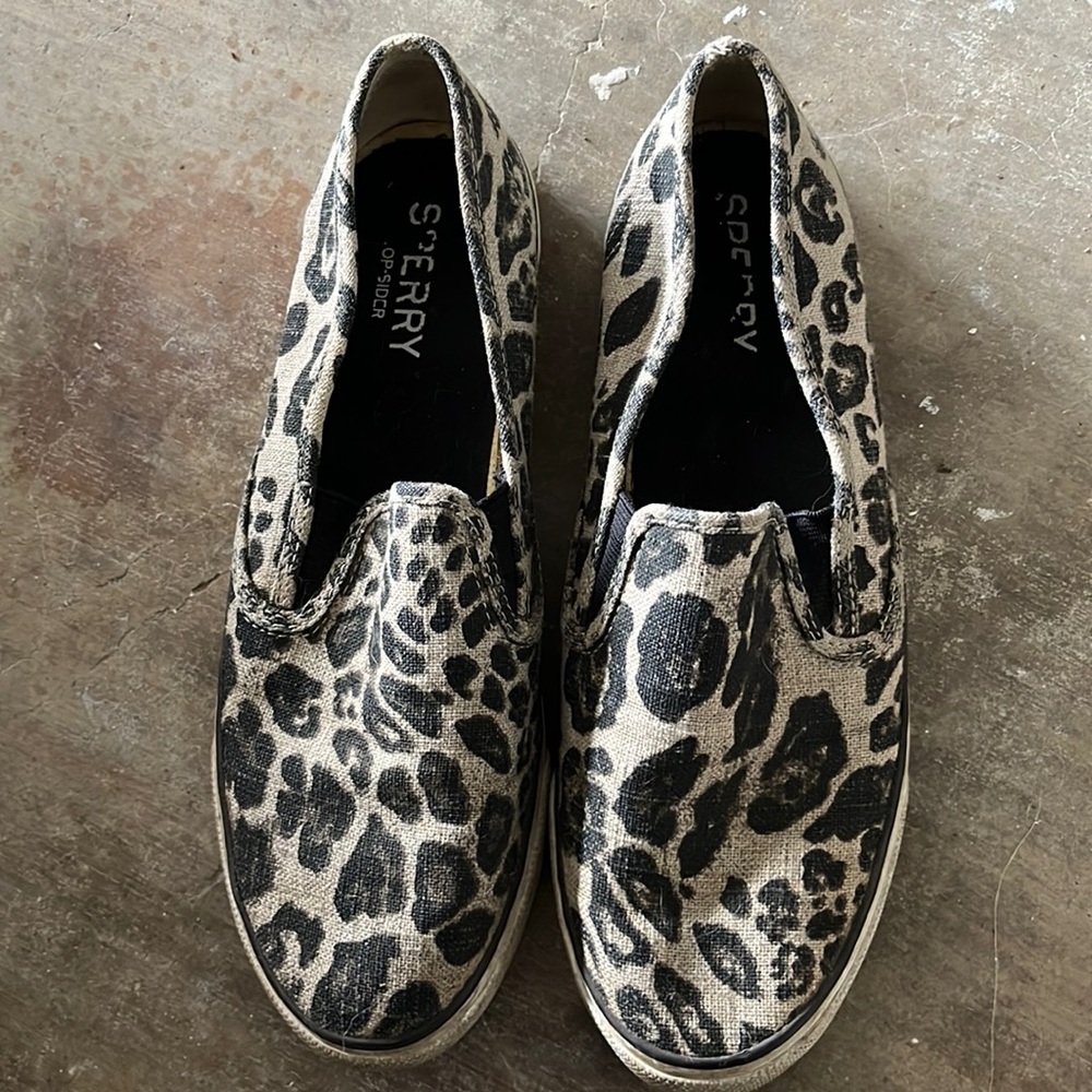 Sperry leopard slip on shoes
